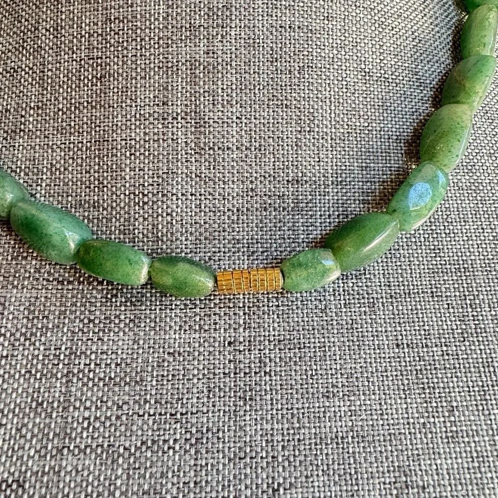 Vintage Green Aventurine Barrel Bead‎ Necklace 18